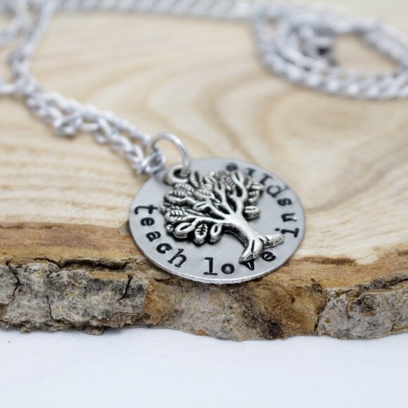Teach Love Inspire - Hand Stamped Pendant Necklace - Handmade & Hypoallergenic - Picture 5 of 5
